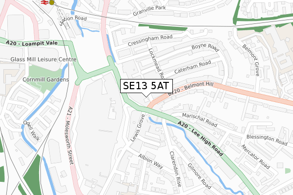 SE13 5AT map - large scale - OS Open Zoomstack (Ordnance Survey)