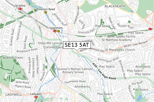 SE13 5AT map - small scale - OS Open Zoomstack (Ordnance Survey)