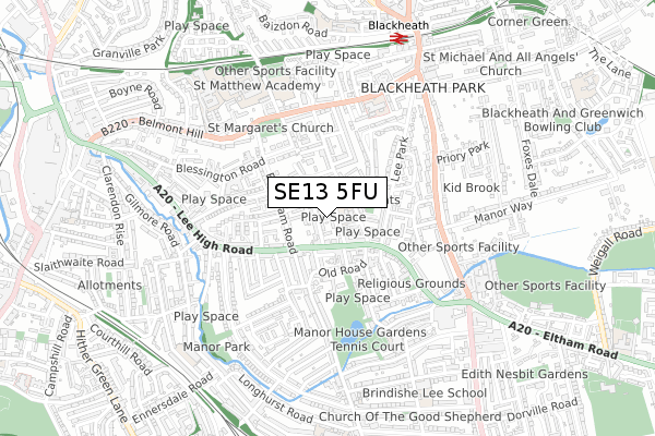 SE13 5FU map - small scale - OS Open Zoomstack (Ordnance Survey)