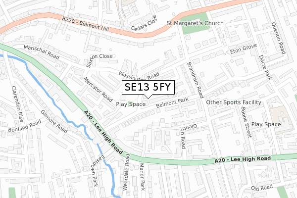 SE13 5FY map - large scale - OS Open Zoomstack (Ordnance Survey)