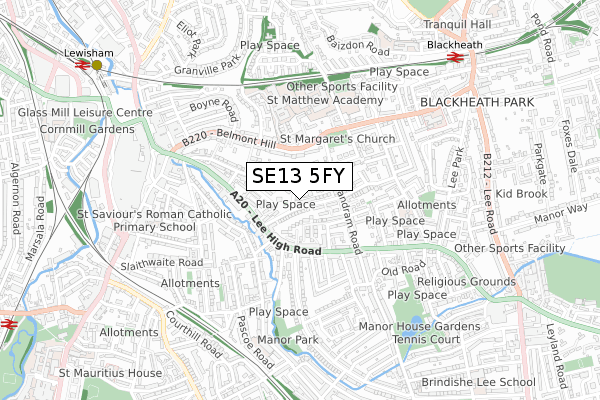 SE13 5FY map - small scale - OS Open Zoomstack (Ordnance Survey)