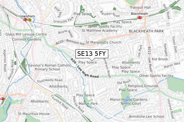 SE13 5FY map - small scale - OS Open Zoomstack (Ordnance Survey) SE13 5FY map - small scale - OS Open Zoomstack (Ordnance Survey)