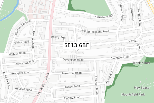 SE13 6BF map - large scale - OS Open Zoomstack (Ordnance Survey)