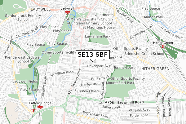 SE13 6BF map - small scale - OS Open Zoomstack (Ordnance Survey)