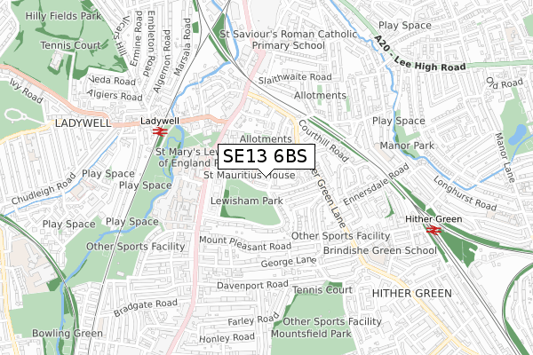 SE13 6BS map - small scale - OS Open Zoomstack (Ordnance Survey)