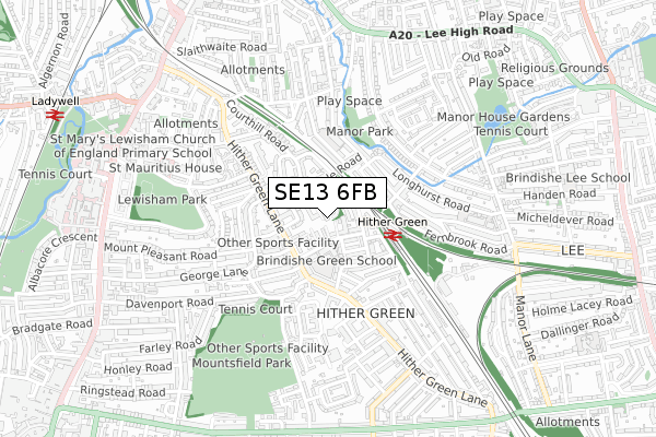 SE13 6FB map - small scale - OS Open Zoomstack (Ordnance Survey)