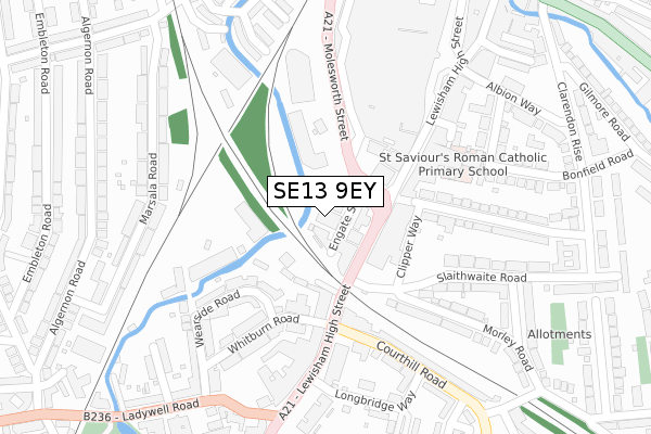 SE13 9EY map - large scale - OS Open Zoomstack (Ordnance Survey)