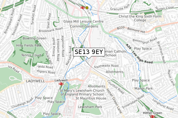 SE13 9EY map - small scale - OS Open Zoomstack (Ordnance Survey)
