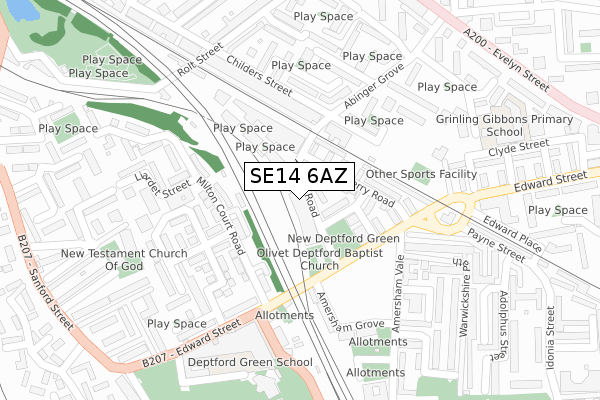 SE14 6AZ map - large scale - OS Open Zoomstack (Ordnance Survey)