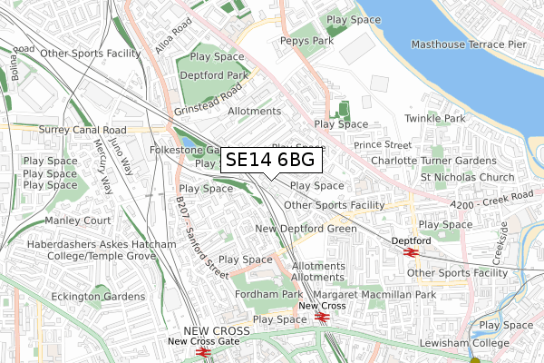 SE14 6BG map - small scale - OS Open Zoomstack (Ordnance Survey) SE14 6BG map - small scale - OS Open Zoomstack (Ordnance Survey)