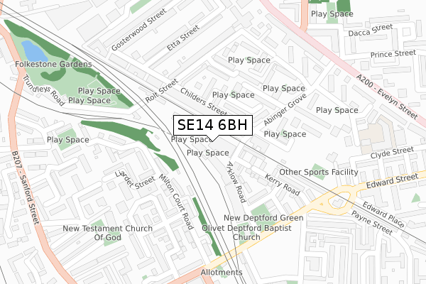 SE14 6BH map - large scale - OS Open Zoomstack (Ordnance Survey)