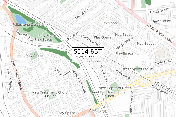 SE14 6BT map - large scale - OS Open Zoomstack (Ordnance Survey)