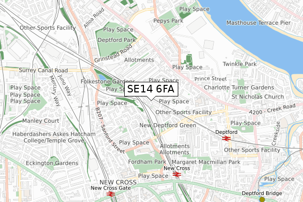 SE14 6FA map - small scale - OS Open Zoomstack (Ordnance Survey) SE14 6FA map - small scale - OS Open Zoomstack (Ordnance Survey)