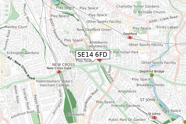 SE14 6FD map - small scale - OS Open Zoomstack (Ordnance Survey) SE14 6FD map - small scale - OS Open Zoomstack (Ordnance Survey)
