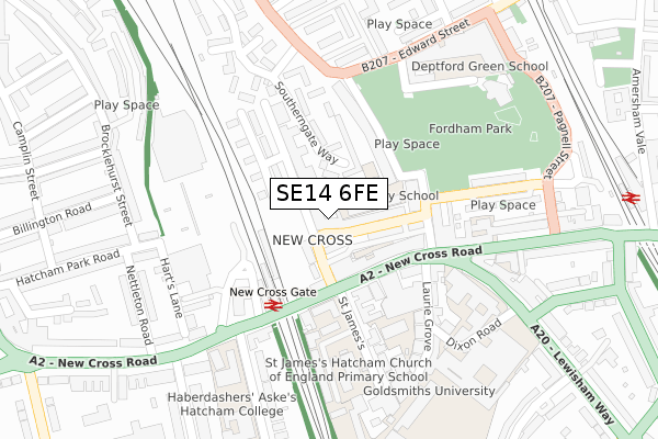 SE14 6FE map - large scale - OS Open Zoomstack (Ordnance Survey)