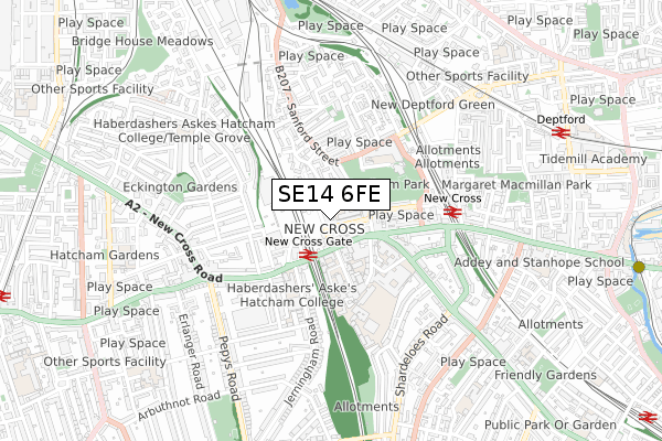 SE14 6FE map - small scale - OS Open Zoomstack (Ordnance Survey)