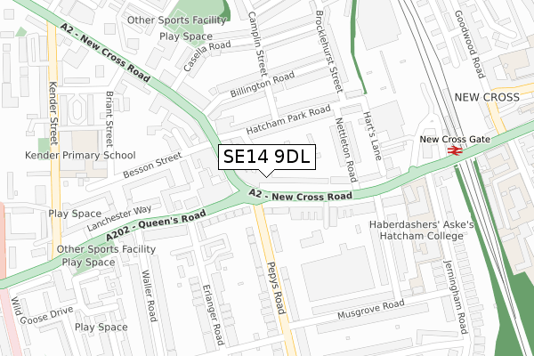 SE14 9DL map - large scale - OS Open Zoomstack (Ordnance Survey)