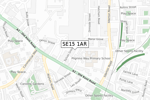 SE15 1AR map - large scale - OS Open Zoomstack (Ordnance Survey)