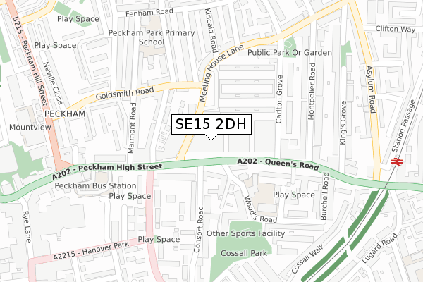 SE15 2DH map - large scale - OS Open Zoomstack (Ordnance Survey)