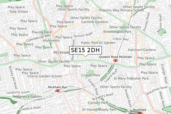 SE15 2DH map - small scale - OS Open Zoomstack (Ordnance Survey)