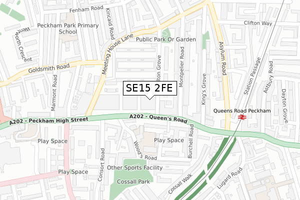 SE15 2FE map - large scale - OS Open Zoomstack (Ordnance Survey)