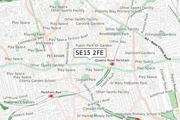 SE15 2FE map - small scale - OS Open Zoomstack (Ordnance Survey)