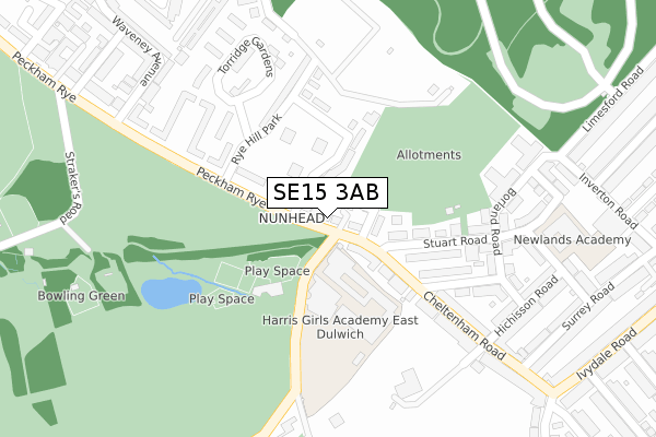 SE15 3AB map - large scale - OS Open Zoomstack (Ordnance Survey)