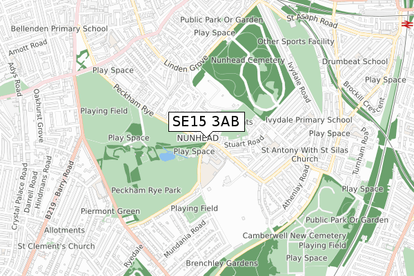 SE15 3AB map - small scale - OS Open Zoomstack (Ordnance Survey)
