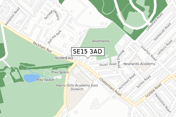 SE15 3AD map - large scale - OS Open Zoomstack (Ordnance Survey)