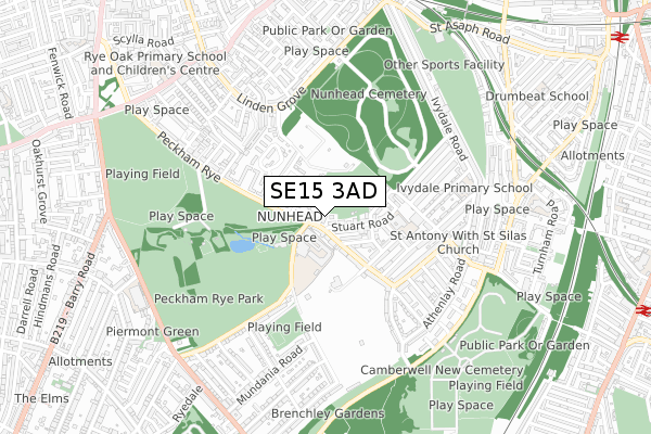 SE15 3AD map - small scale - OS Open Zoomstack (Ordnance Survey)