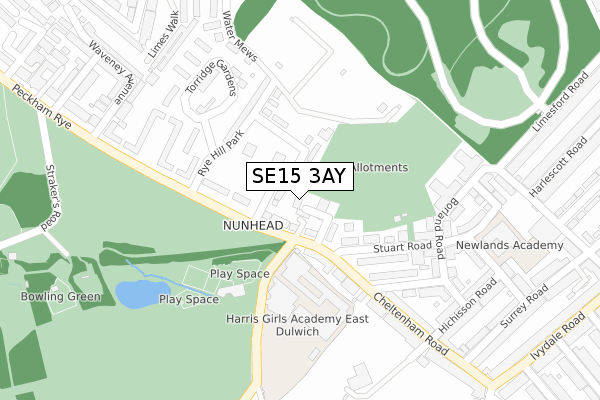 SE15 3AY map - large scale - OS Open Zoomstack (Ordnance Survey)