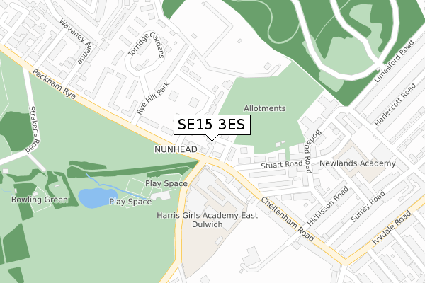 SE15 3ES map - large scale - OS Open Zoomstack (Ordnance Survey)