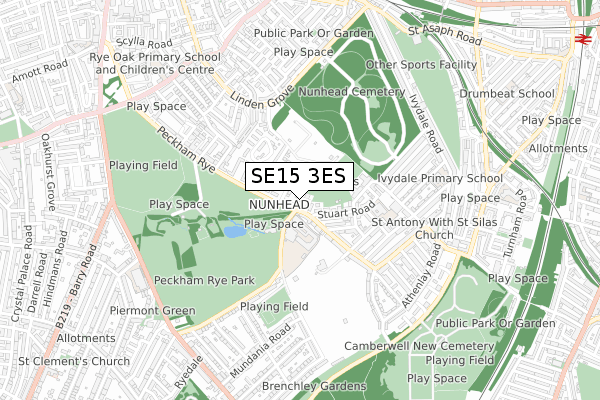 SE15 3ES map - small scale - OS Open Zoomstack (Ordnance Survey)