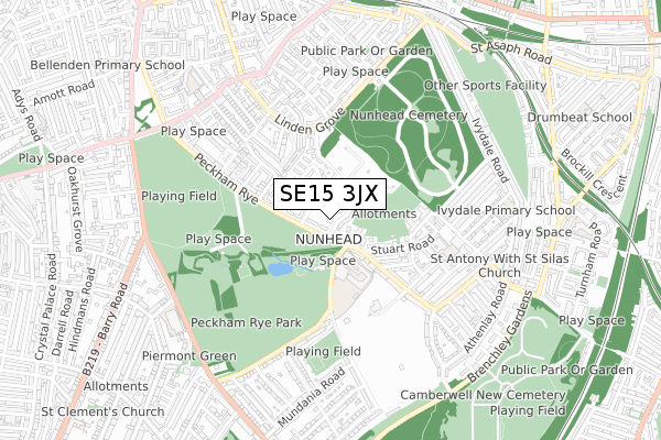 SE15 3JX map - small scale - OS Open Zoomstack (Ordnance Survey)