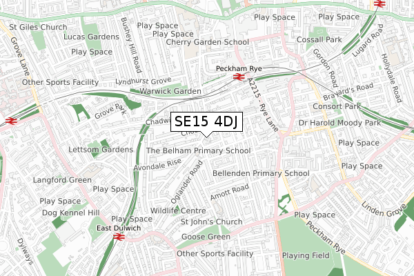SE15 4DJ map - small scale - OS Open Zoomstack (Ordnance Survey)