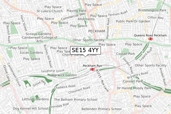 SE15 4YY map - small scale - OS Open Zoomstack (Ordnance Survey)