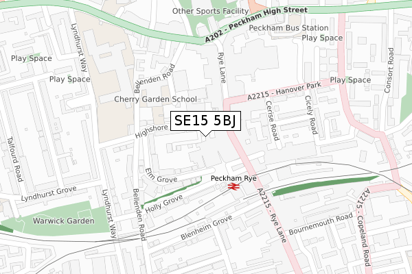 SE15 5BJ map - large scale - OS Open Zoomstack (Ordnance Survey)