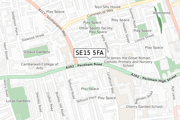 SE15 5FA map - large scale - OS Open Zoomstack (Ordnance Survey)