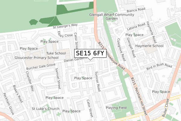SE15 6FY map - large scale - OS Open Zoomstack (Ordnance Survey)
