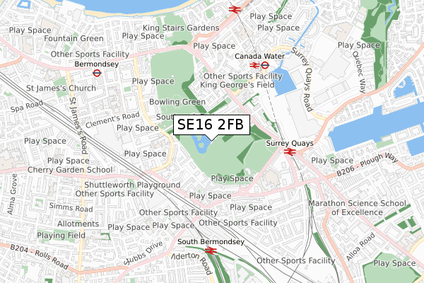 SE16 2FB map - small scale - OS Open Zoomstack (Ordnance Survey)