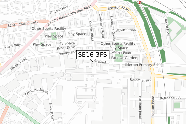 SE16 3FS map - large scale - OS Open Zoomstack (Ordnance Survey)