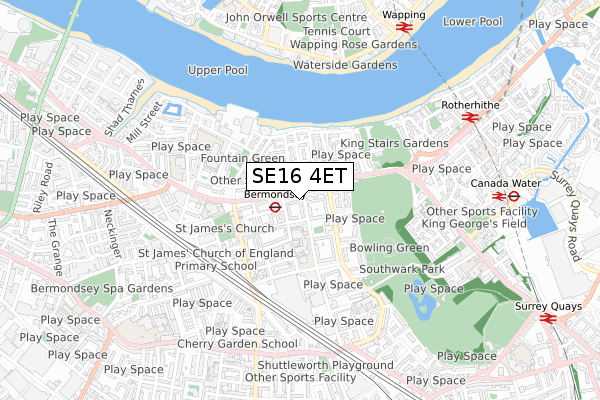 SE16 4ET map - small scale - OS Open Zoomstack (Ordnance Survey)