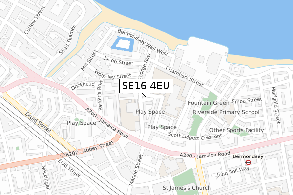 SE16 4EU map - large scale - OS Open Zoomstack (Ordnance Survey)