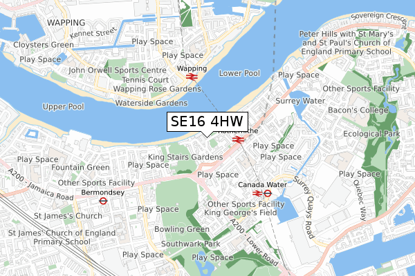 SE16 4HW map - small scale - OS Open Zoomstack (Ordnance Survey)