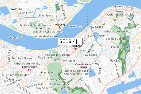 SE16 4JH map - small scale - OS Open Zoomstack (Ordnance Survey)