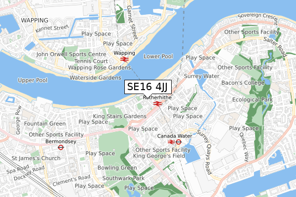 SE16 4JJ map - small scale - OS Open Zoomstack (Ordnance Survey)