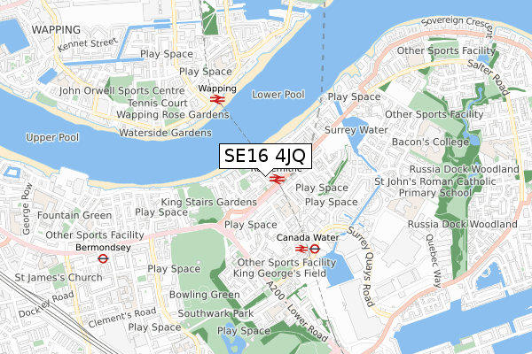 SE16 4JQ map - small scale - OS Open Zoomstack (Ordnance Survey)