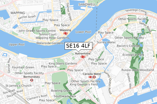 SE16 4LF map - small scale - OS Open Zoomstack (Ordnance Survey)