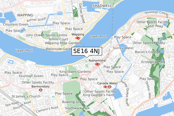 SE16 4NJ map - small scale - OS Open Zoomstack (Ordnance Survey)