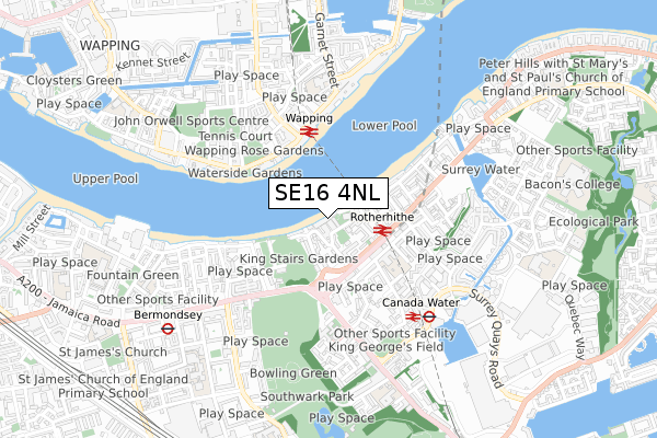 SE16 4NL map - small scale - OS Open Zoomstack (Ordnance Survey)